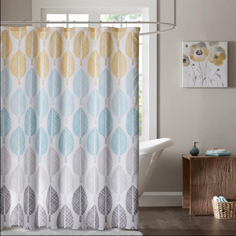 Home Outfitters Yellow/Aqua  Printed Shower Curtain 72x72", Shower Curtain for Bathrooms, Casual