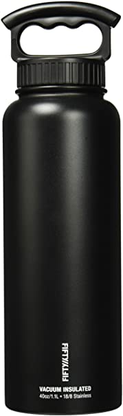 FIFTY/FIFTY Fifty/Fifty 40oz Sport Double Wall Vacuum Insulated Water Bottle Stainless Steel 3 Finger Outdoor recreation product, Matte Black