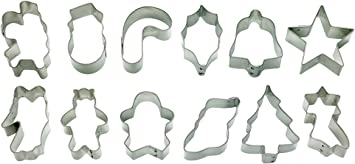 Mrs. Anderson’s Baking Cookie and Fondant Cutters, Mini Holiday Shapes, 12-Piece Set with Storage Tin