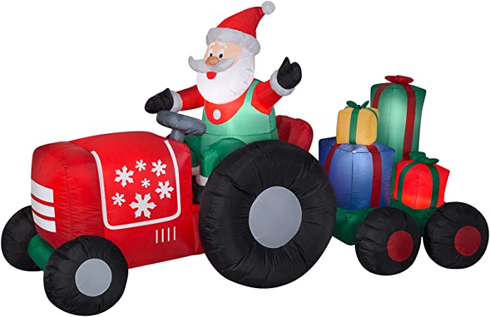 Gemmy Holiday Inflatable 5 Foot Airblown Santa on Tractor with Presents Scene