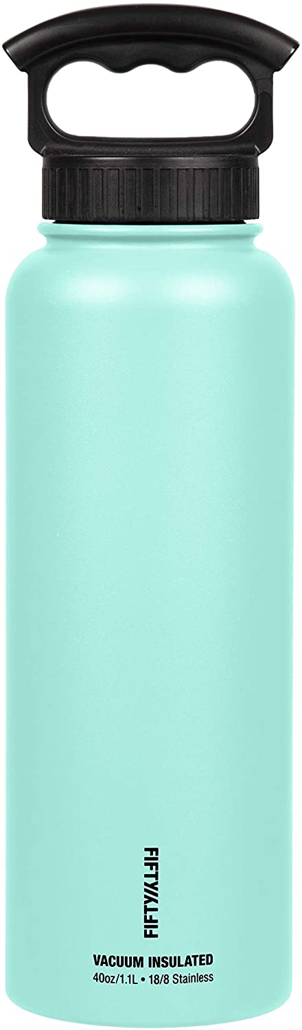 FIFTY/FIFTY Fifty/Fifty 40oz Sport Double Wall Vacuum Insulated Water Bottle Stainless Steel 3 Finger Outdoor recreation product, Cool Mint