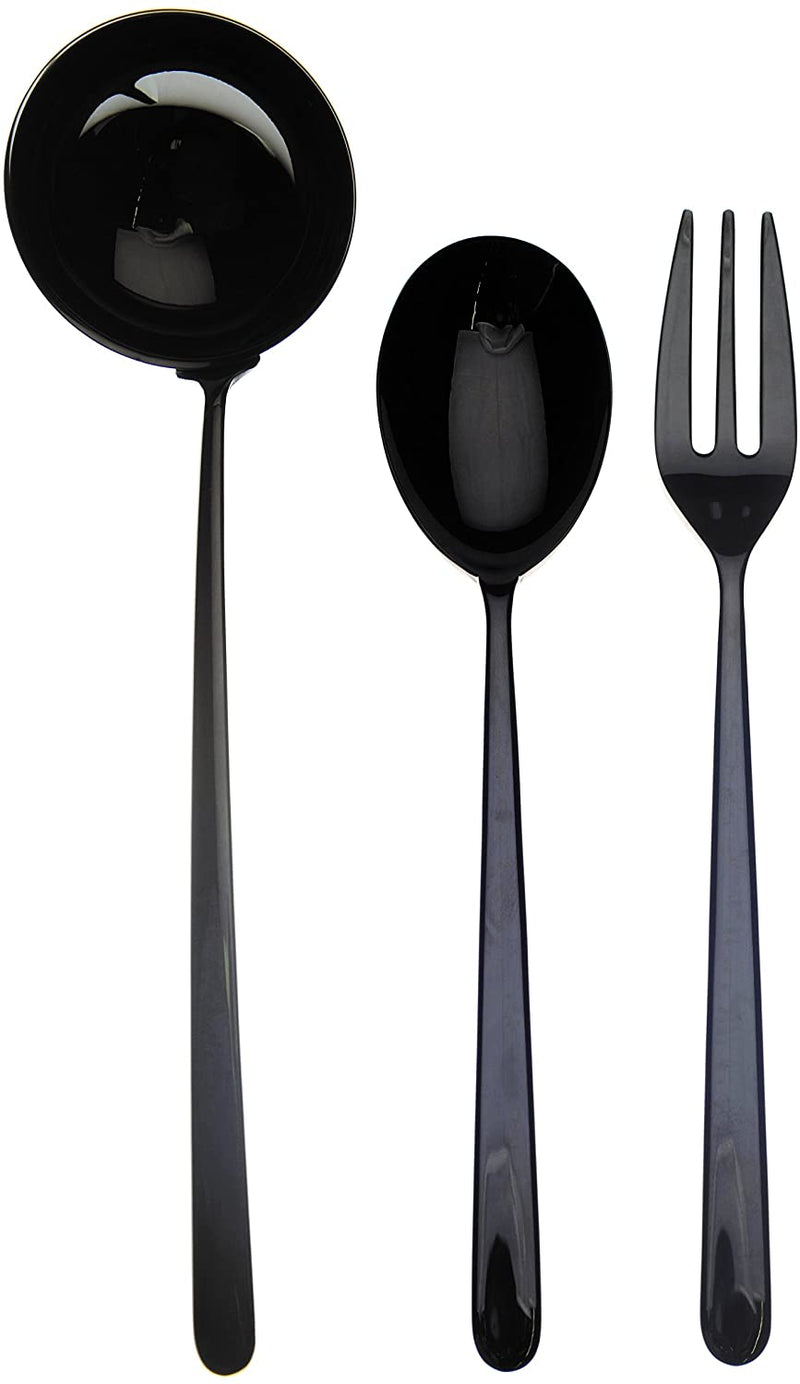 3 Pcs Serving Set (Fork Spoon and Ladle) LINEA ORO NERO