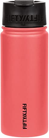 Fifty/Fifty, Double Wall Vacuum Insulated Café Water Bottle, 12oz - Coral Bottle-Flip Cap