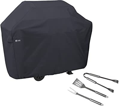 Classic Accessories Water-Resistant 64 Inch BBQ Grill Cover with Grill Tool Set, Black, Large