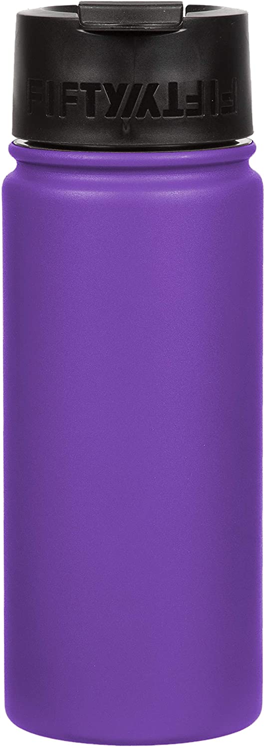 Fifty/Fifty, Double Wall Vacuum Insulated Café Water Bottle, 12oz - Royal Purple Bottle-Flip Cap