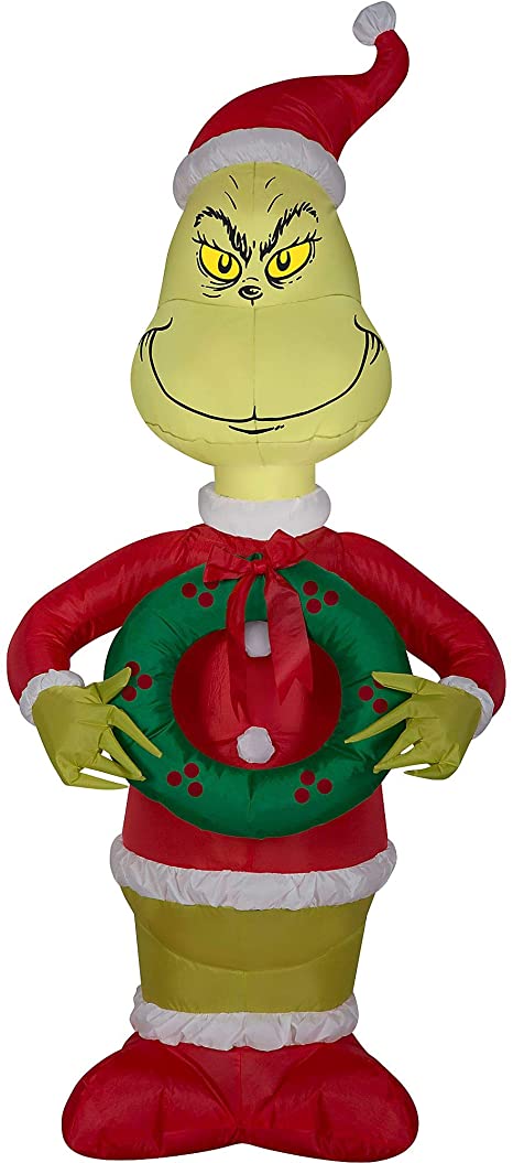 Green Grinch as Santa Inflatable, Multicolor