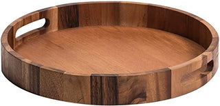 Kalmar Home Acacia Wood 15-Inch Round Serving Tray