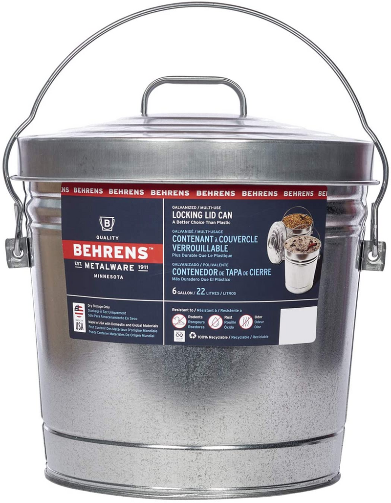 Behrens 6106K Galvanized Steel Locking Lid Trash Can, 6-Gallon