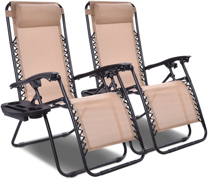 Set of 2 Reclining Lounge Chair w/ Utility Tray