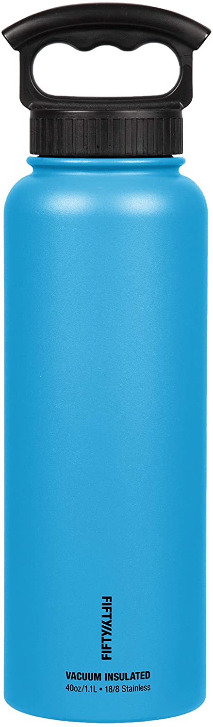FIFTY/FIFTY Fifty/Fifty 40oz Sport Double Wall Vacuum Insulated Water Bottle Stainless Steel 3 Finger Outdoor recreation product, Crater Blue