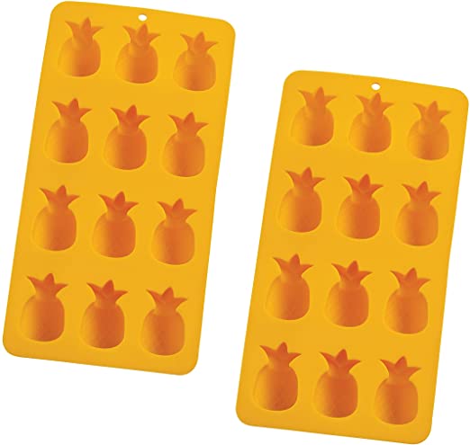 HIC Harold Import Co. Ice Cube Tray and Baking Mold, Non-Stick Silicone, FDA Approved, Makes 12 Pineapples, 2, Yellow