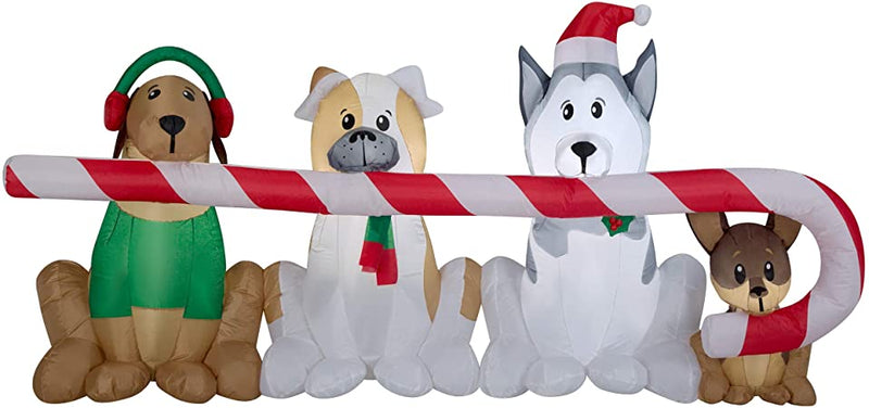 Gemmy Inflatables Puppies Sharing a Big Candy Cane Scene