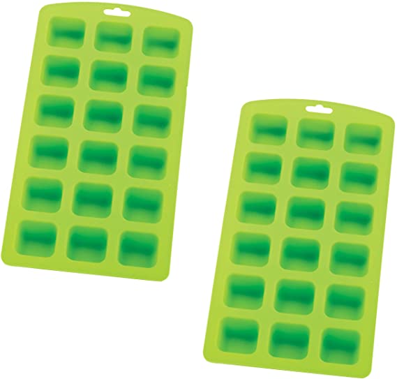 HIC Harold Import Co. Ice Cube Tray and Baking Mold, Non-Stick Silicone, FDA Approved, Makes 18 Square Holes, Set of 2, Green