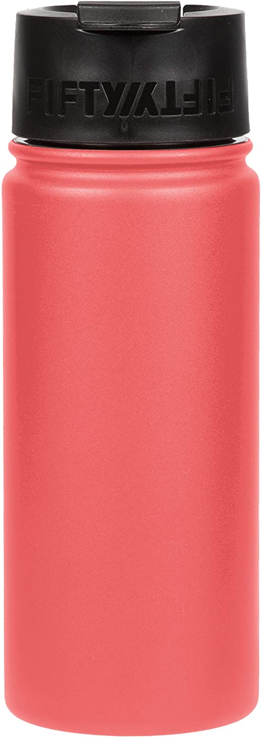 Fifty/Fifty, Double Wall Vacuum Insulated Café Water Bottle, 12oz - Coral Bottle-Flip Cap