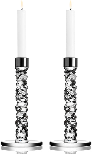 Orrefors Carat Candlestick Silver Small, Set of 2
