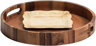 Kalmar Home Acacia Wood 15-Inch Round Serving Tray