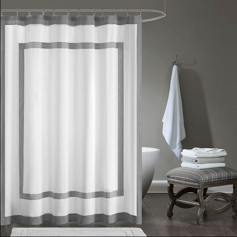 Home Outfitters Grey 100% Cotton Duck Pieced Frame Shower Curtain 72x72", Shower Curtain for Bathrooms, Modern/Contemporary