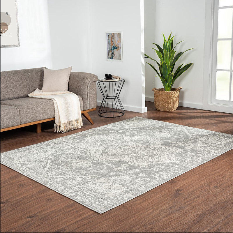 Home Outfitters Cream/Grey Distressed Medallion Woven Area Rug 5x7&