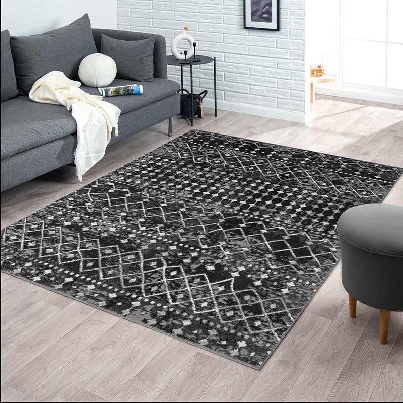 Home Outfitters Charcoal Moroccan Global Print Woven Area Rug 6x9&