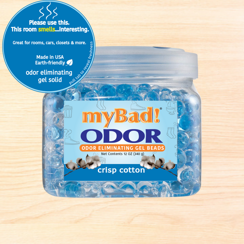my Bad! Odor Eliminator Gel Beads 12 oz - Crisp Cotton, Air Freshener - Eliminates Odors in Bathroom, Pet Area, Closets