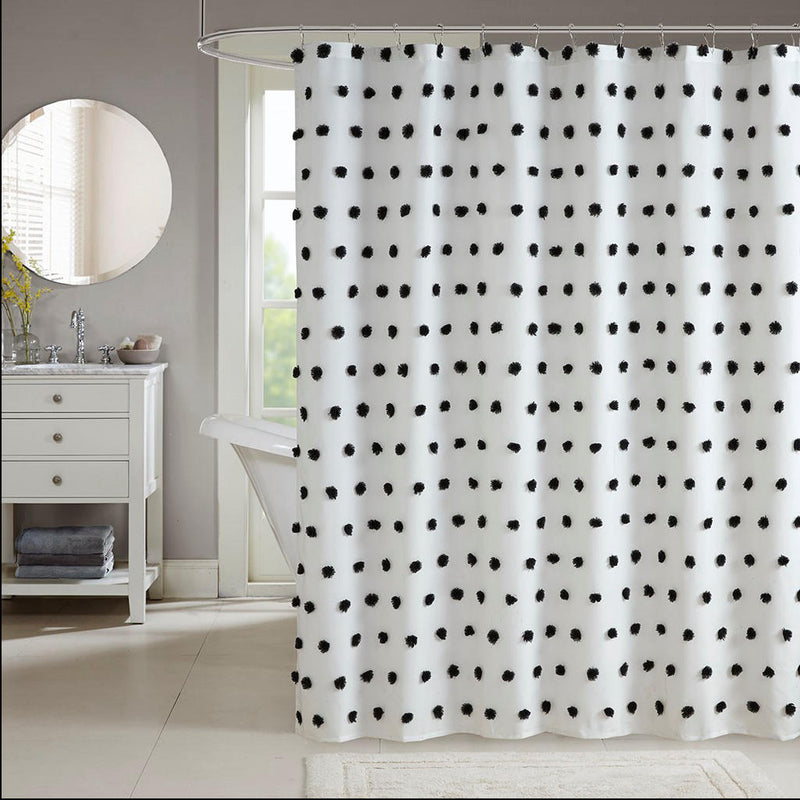 Home Outfitters Black  Clip Shower Curtain 72"W x 72"L, Shower Curtain for Bathrooms, Casual