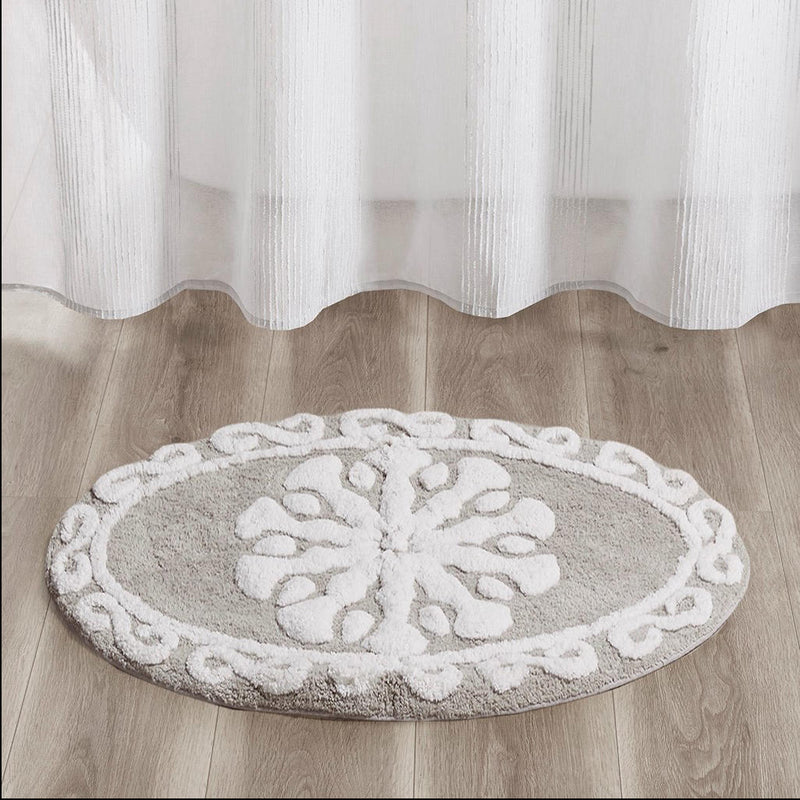 Home Outfitters Taupe 100% Cotton Bath Rug 21x34" Oval, Absorbent Bathroom Floor Mat, Global Inspired