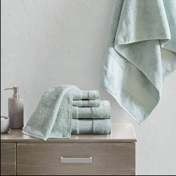 Home Outfitters Seafoam 100% Cotton 6pcs Bath Towel Set , Absorbent, Bathroom Spa Towel, Transitional