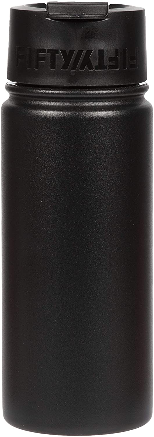 Fifty/Fifty, Double Wall Vacuum Insulated Café Water Bottle, 12oz - Matte Black Bottle-Flip Cap