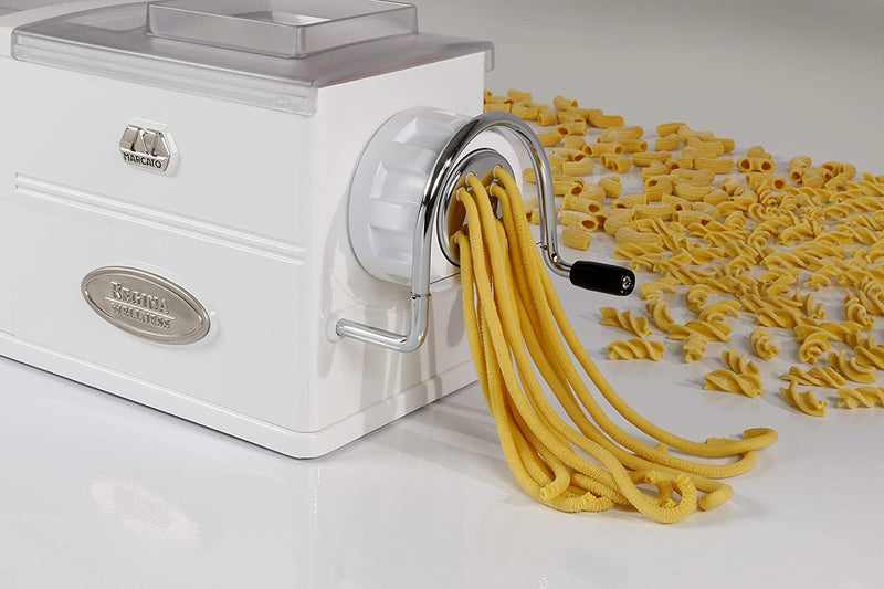 Marcato Atlas Regina Extruder Pasta Maker, Made in Italy, Chrome-Plated Steel and Shockproof Plastic, Includes 5 Dies & Instructions, White