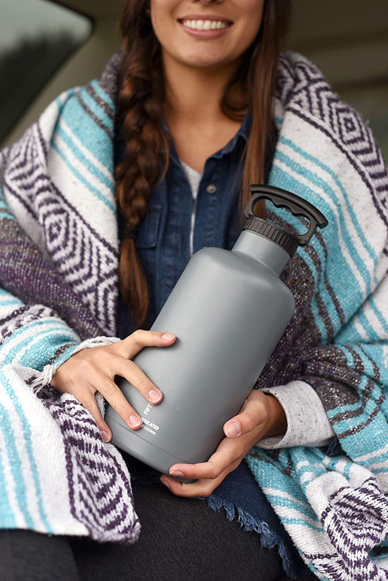 FIFTY/FIFTY V65001NB0 Growler, Double Wall Vacuum Insulated Water Bottle, Stainless Steel, 3 Finger Cap with Standard Top, 64 oz./1.9L, Navy