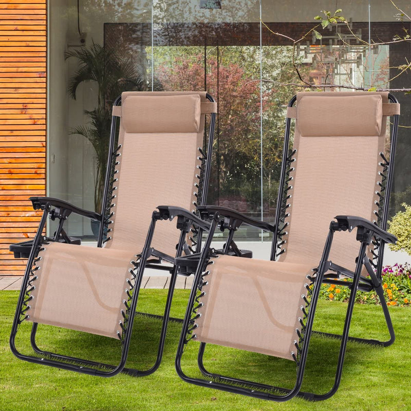 Set of 2 Reclining Lounge Chair w/ Utility Tray