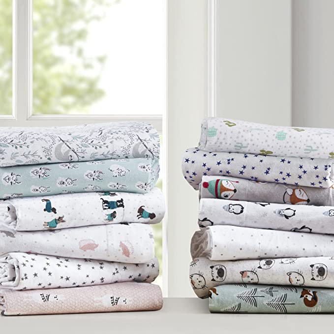 Intelligent Design Cozy Soft 100% Cotton Flannel Print Animals Stars Cute Warm, Ultra Soft Cold Weather Sheet Set Bedding, Twin, Teal Dogs 3 Piece