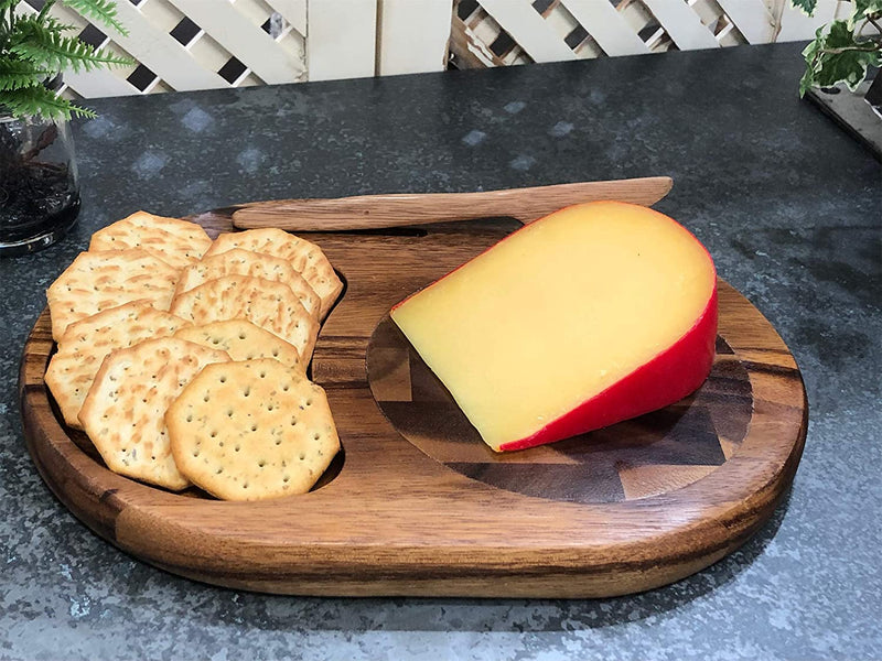 Kalmar Home Acacia Wood Oval Cheese Board with Knife