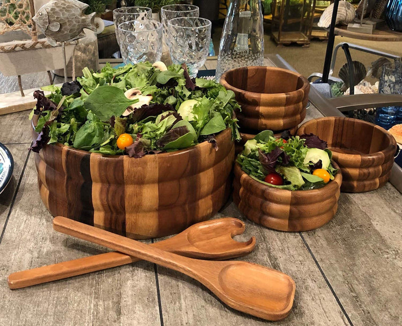 Kalmar Home 7 Piece - Extra Large Wooden Salad Bowl with 4 Individual Bowls and 2 Piece Serving Utensils