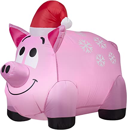 Gemmy Industries Snowflakes and Pig Christmas Inflatable Fabric 48 in. x 8-7/16 in. x 9-7/8 in.