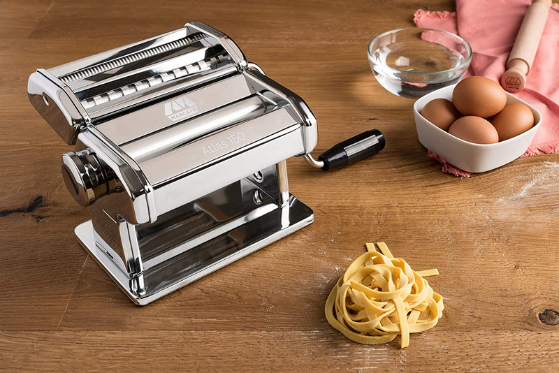 Marcato Atlas 150 Pasta Machine, Made in Italy, Includes Cutter, Hand Crank, and Instructions, 150 mm, Stainless Steel