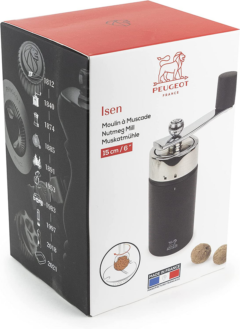 Peugeot - Isen Manual Nutmeg Mill with Crank handle - Beechwood and Stainless Steel, Black, 16 cm
