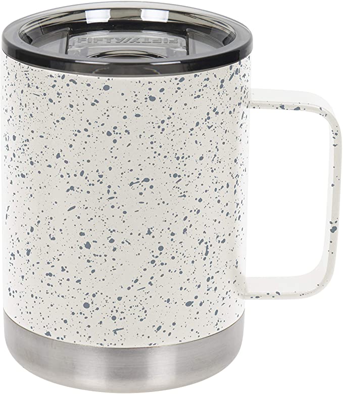 FIFTY/FIFTY  12oz - White/Slate Speckled Camp Mug with Slide Lid