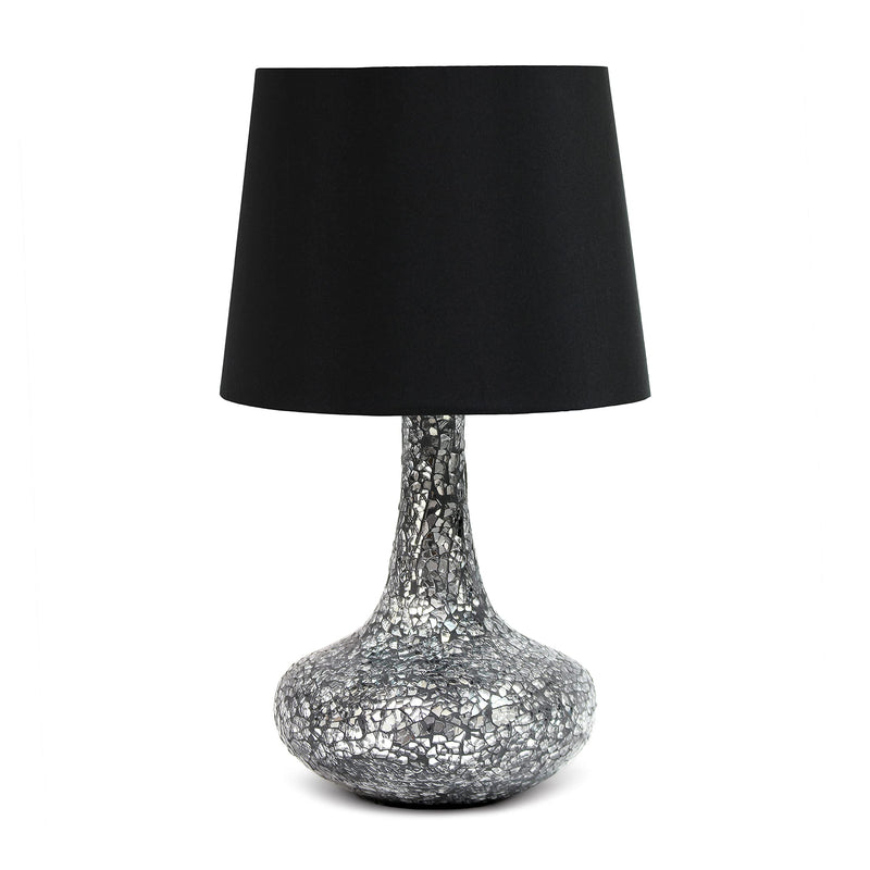 Simple Designs Mosaic Tiled Glass Genie Table Lamp with Fabric Shade