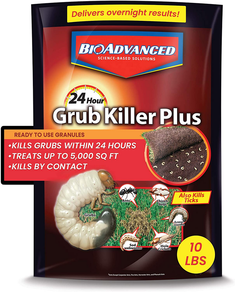 BioAdvanced 700740M 24-Hour Grub Plus for Lawns Ant, Tick, and Insect Killer, 5,000 sqft, Ready-to-Spread Granules, Standard Bag