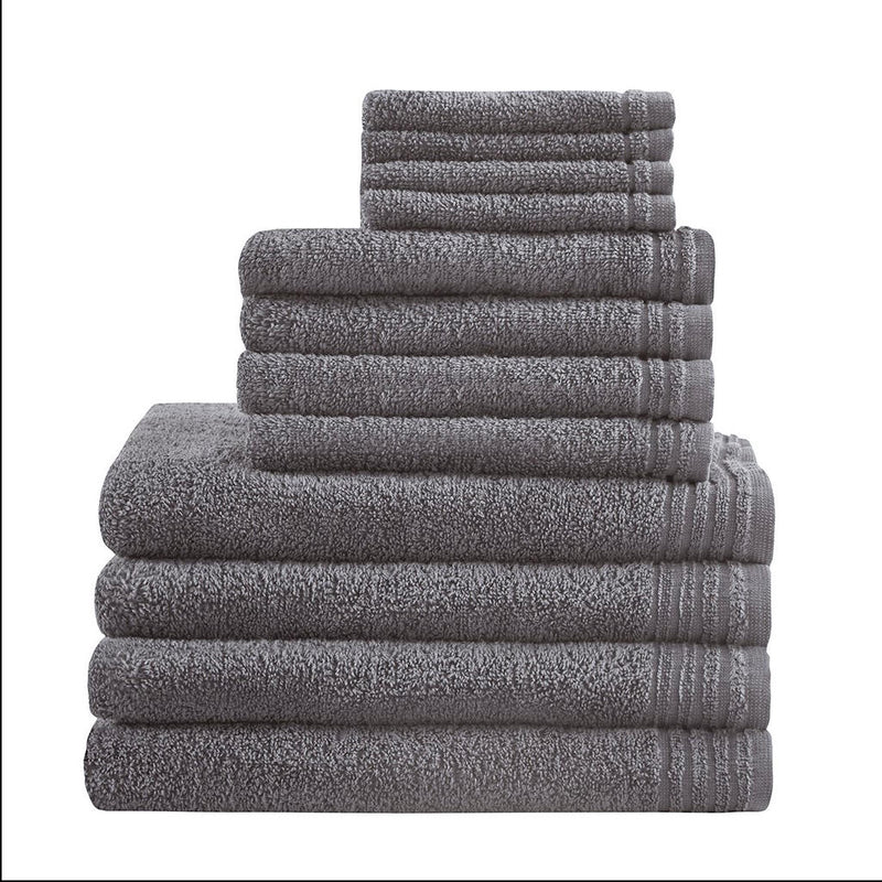 Home Outfitters Grey 100% Cotton 12pcs Bath Towel Set , Absorbent, Bathroom Spa Towel, Casual