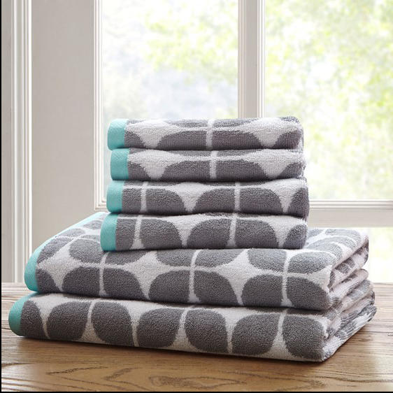 Home Outfitters Grey 100% Cotton Jacquard 6pcs Bath Towel Set , Absorbent, Bathroom Spa Towel, Casual