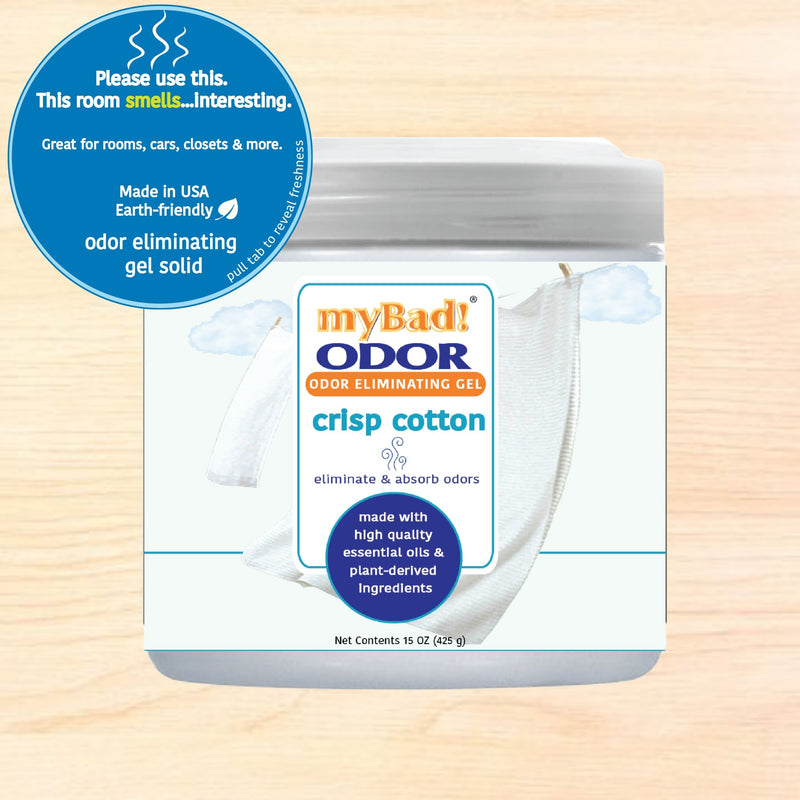 my Bad! Odor Eliminator Gel 15 oz - Crisp Cotton, Air Freshener - Eliminates Odors in Bathroom, Pet Area, Closets