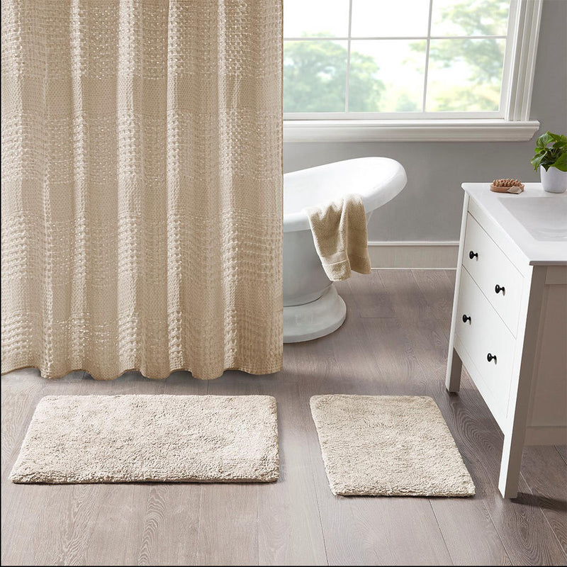 Home Outfitters Natural 100% Cotton Solid Tufted Bath Rug Set 17x24"/21x34", Absorbent Bathroom Floor Mat, Casual