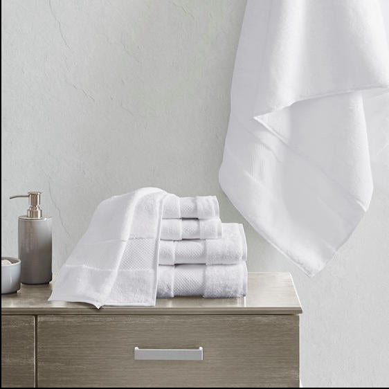 Home Outfitters White 100% Cotton 6pcs Bath Towel Set , Absorbent, Bathroom Spa Towel, Transitional