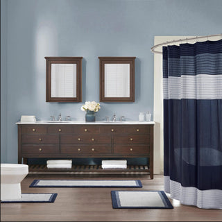 Madison Park Navy 100% Cotton Tufted Bath Rug 24"W x 60"L, Absorbent Bathroom Floor Mat, Transitional