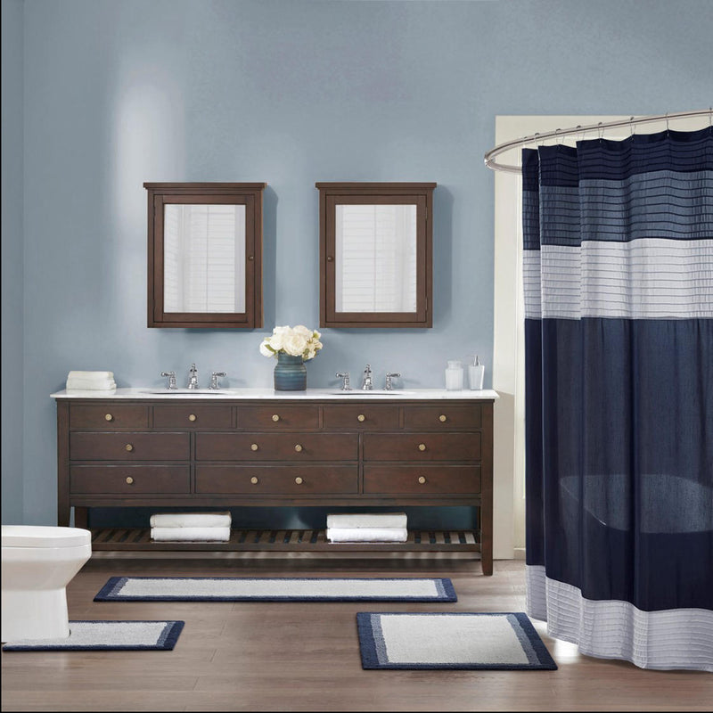 Home Outfitters Navy 100% Cotton Tufted Bath Rug 24"W x 60"L, Absorbent Bathroom Floor Mat, Transitional