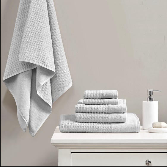 Home Outfitters Grey 100% Cotton 6pcs Bath Towel Set , Absorbent, Bathroom Spa Towel, Modern/Contemporary
