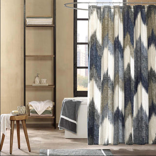 INK+IVY Navy 100% Cotton Printed Shower Curtain 72x72"