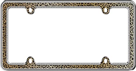 Cruiser Accessories 18517 Leopard Bling License Plate Frame, Chrome/Gold/Black/Clear